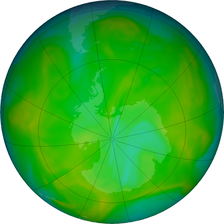 Antarctic ozone map for 01 December 2019